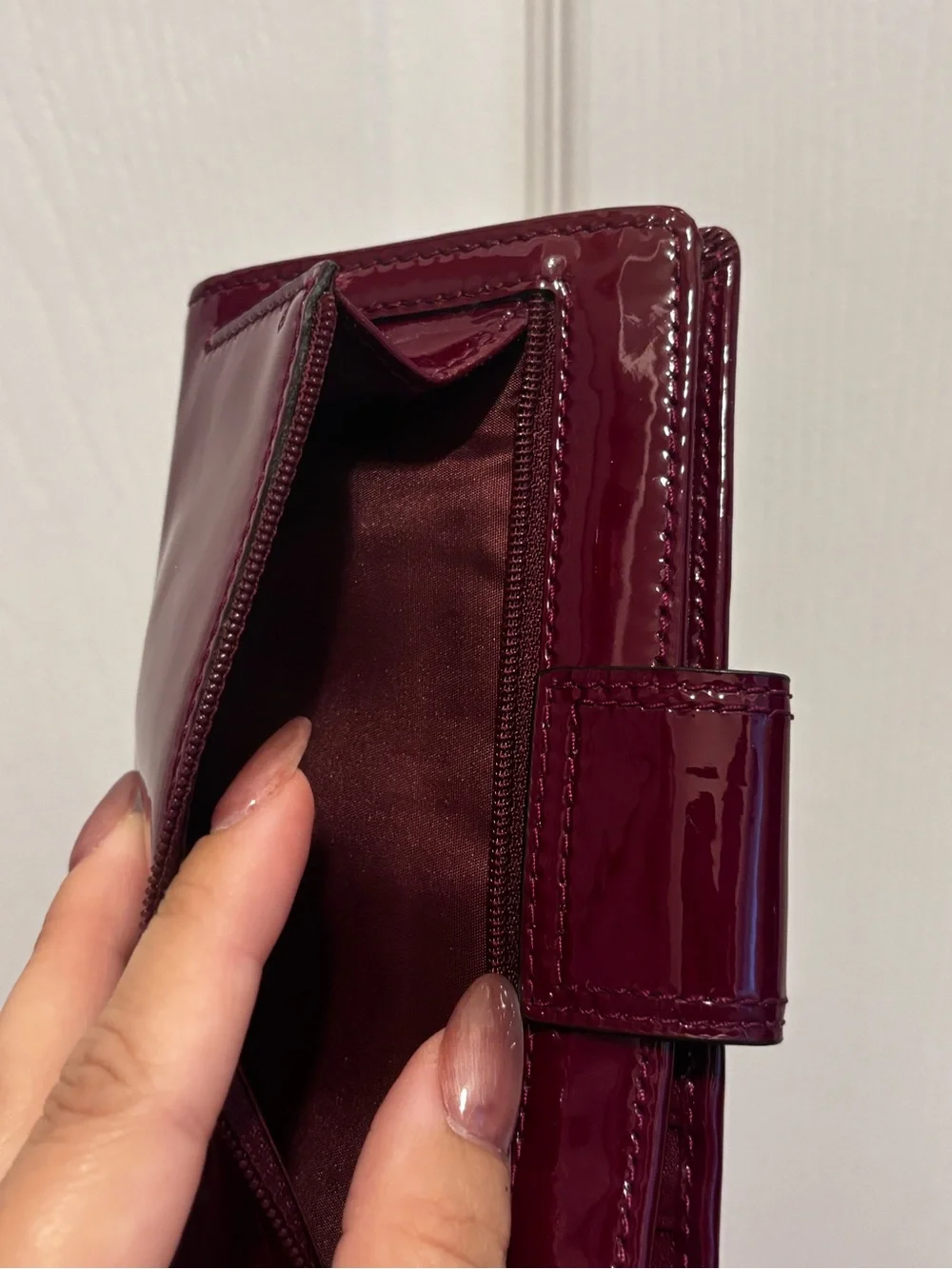 Coach Patent Bifold Wallet in Burgundy Patent - Picture 6 of 11